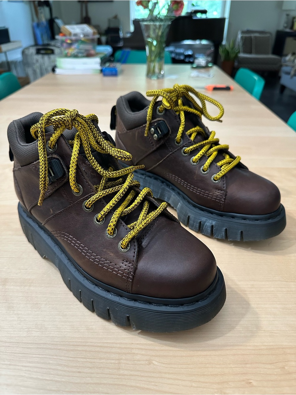 Dr. Martens “Woodard” Brown Boots with Yellow Laces Men’s size 8, Women’s size 9